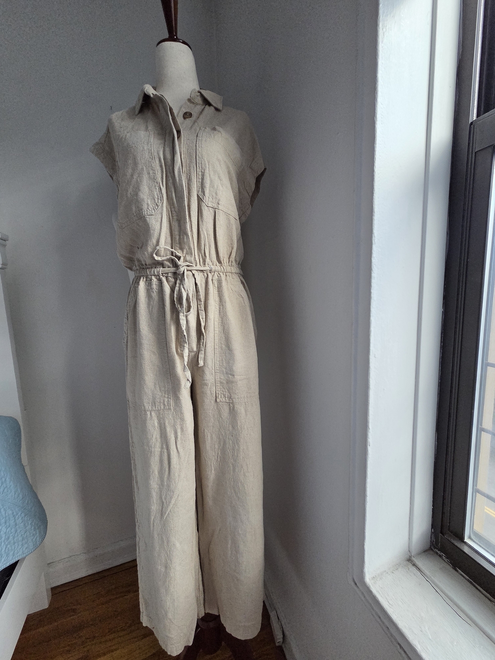 Universal Thread Linen-Blend Cream Utility Jumpsuit